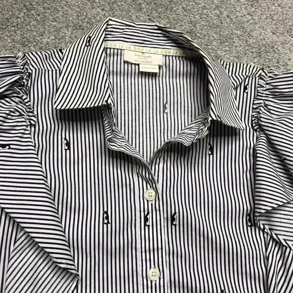 Striped Ruffle Button-Up Shirt - Blue/White - Picture 4 of 12